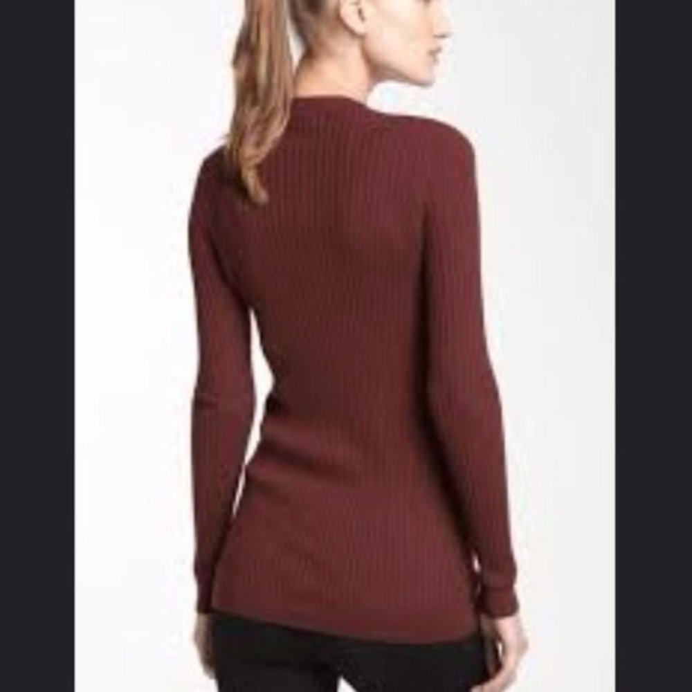 Vince Basic Dark Brown Ribbed Fitted Cashmere Ble… - image 1